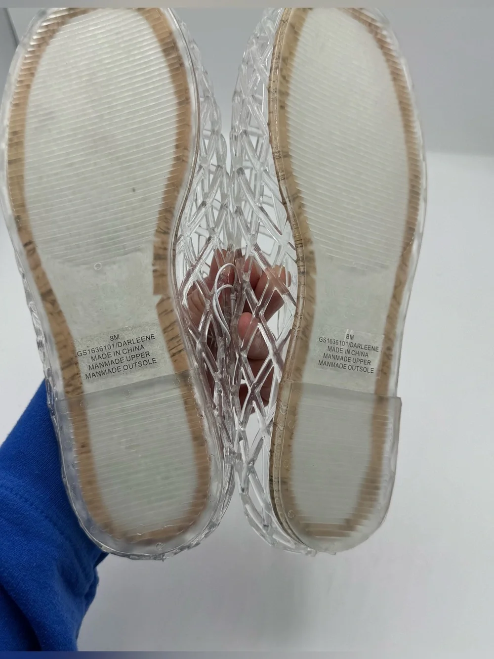 MIA DARLEENE Jelly Cage fisherman Flats Sandals Cork Insoles Shoes Size 8 Clear